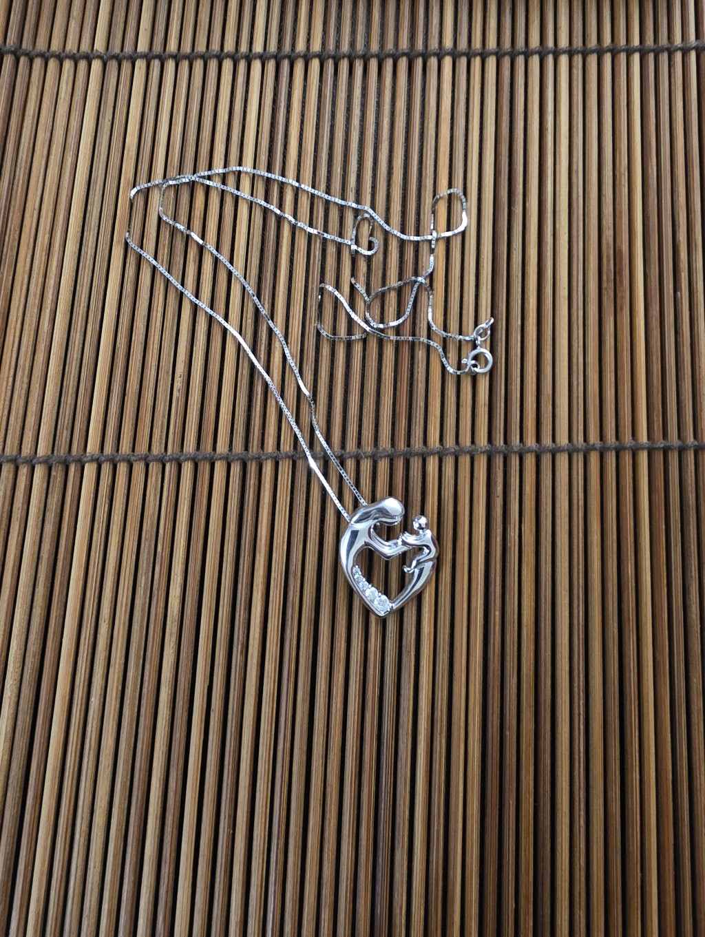 10k Diamond Heart Mother  Child White Gold Necklace